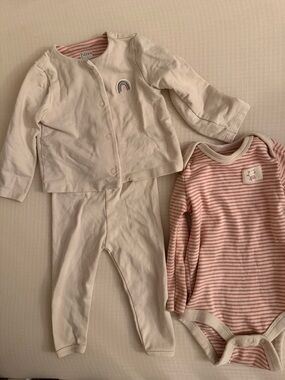 Bliss Cream and Pink Striped Baby Bodysuit Set